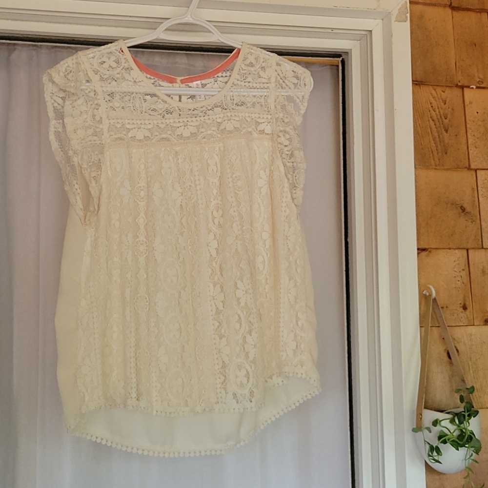 Cream short sleeve blouse